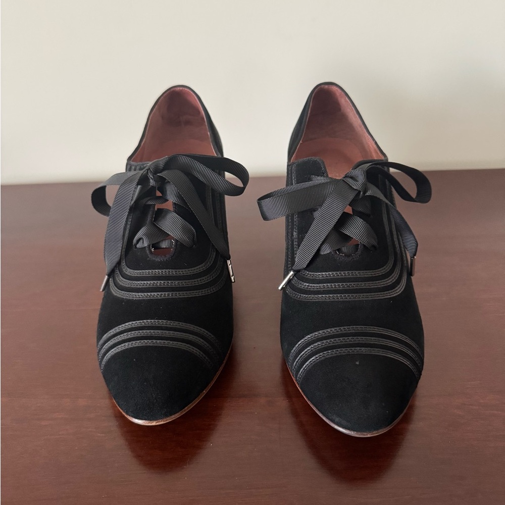 Black Suede Lace-Up Flats